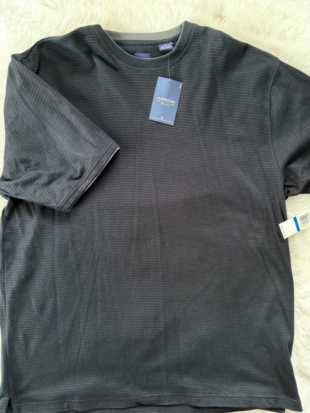 Arrow -  NWT Black Gray Striped Short-Sleeve Crew Neck Shirt Mens Size XL
